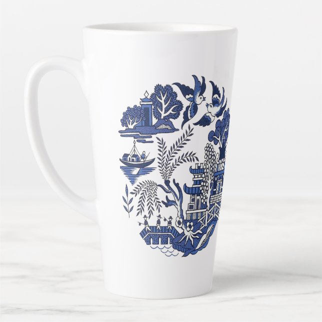Caneca De Café Latte Design Clássico Azul Selvagem China (Esquerda)