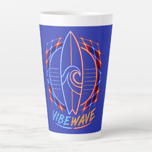 Caneca De Café Latte Design da Prancha de Surf Vibewave Neon – Retro On