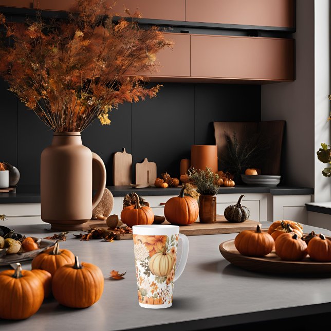 Caneca De Café Latte Design de Buquê de Bompkin de outono (Criador carregado)