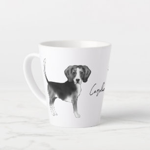 Caneca De Café Latte Design De Cão De Beagle Em Preto E Branco Com Nome