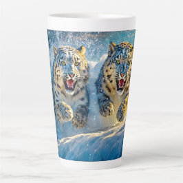 Caneca De Café Latte Design de Corrida de Leopardos de Neve por Rich AM