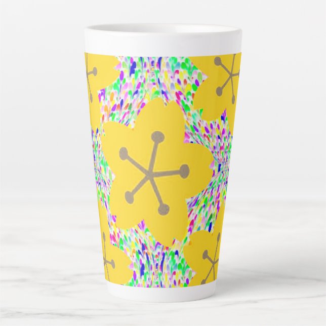 Caneca De Café Latte Design de Disco Floral Amarelo Groovy (Frente)