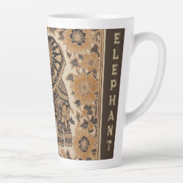 Caneca De Café Latte Design de estilo vintage de elefante Batik, Elefan