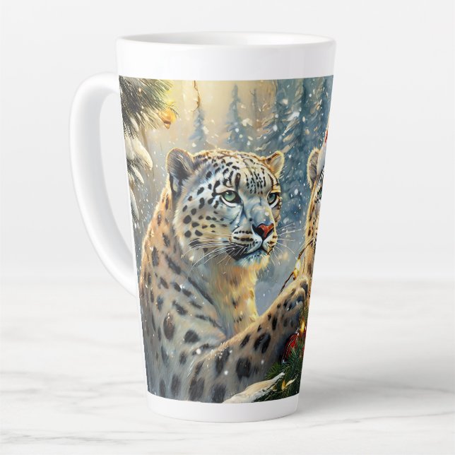 Caneca De Café Latte Design de Férias Snow Leopards por Rich AMeN Gill (Ângulo esquerdo)