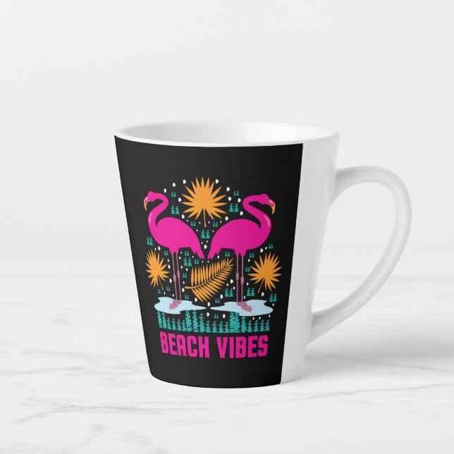 Caneca De Café Latte Design de Flamingos Rosa Vibes de Praia (Direita)