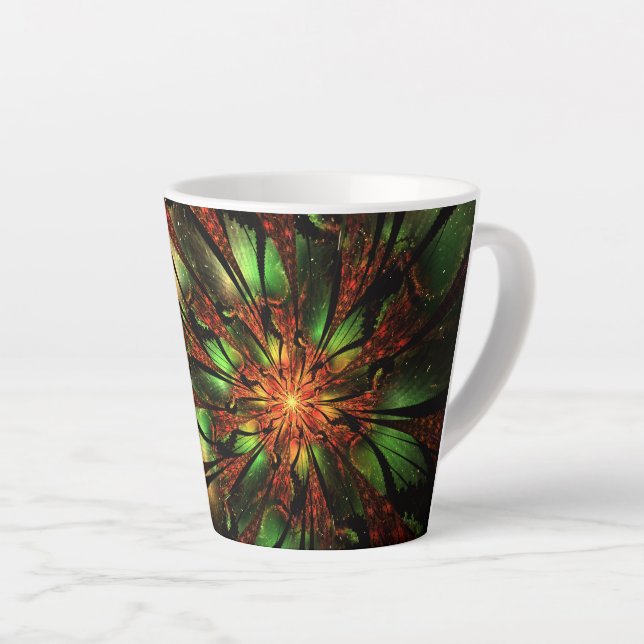 Caneca De Café Latte design de flor fractal abstrato. (Ângulo direito)