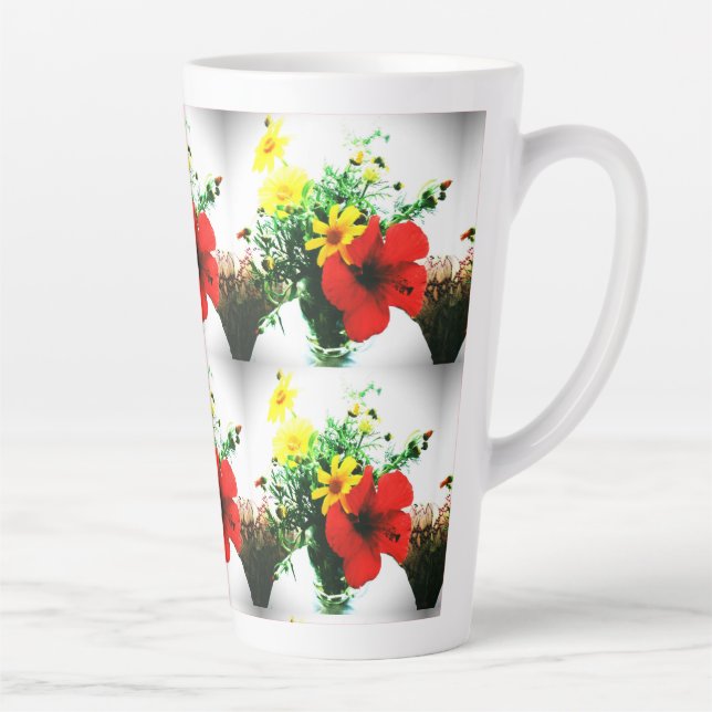 Caneca De Café Latte design de flores impressionistas (Direita)
