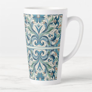 Caneca De Café Latte Design de Folhagem do Azulejo Vintage