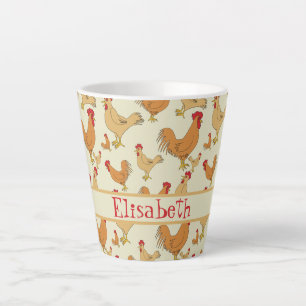 Caneca De Café Latte Design de Frango Marrom Personalizar