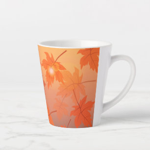 Caneca De Café Latte Design de outono com folhas de maple e efeito de c