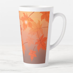 Caneca De Café Latte Design de outono com folhas de maple e efeito de c