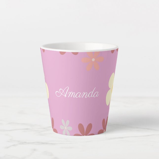Caneca De Café Latte Design de Padrão Floral Personalizável (Frente)