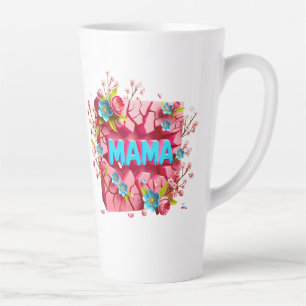 Caneca De Café Latte Design de Parede Rachada 3D MAMA com Flores Vibran