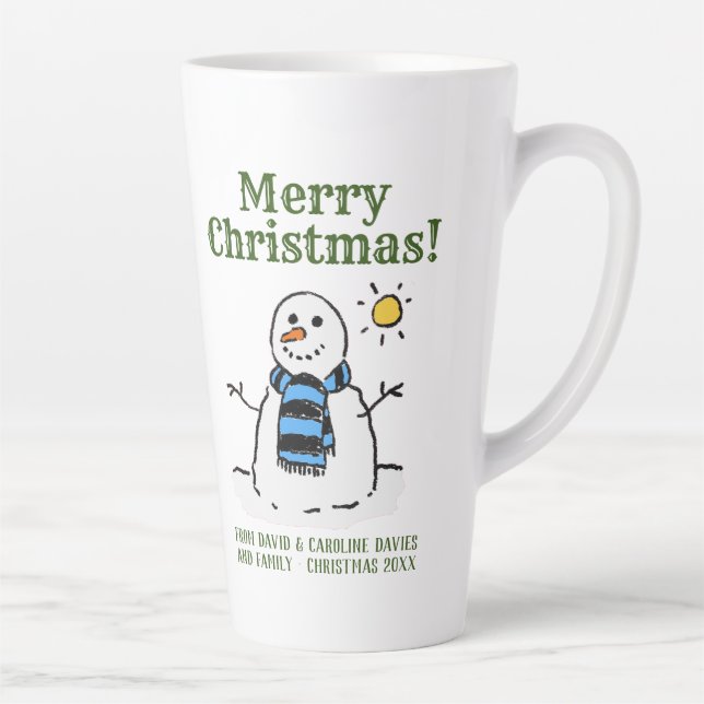 Caneca De Café Latte Design de Snowman de Natal com Saudação Pessoal (Direita)