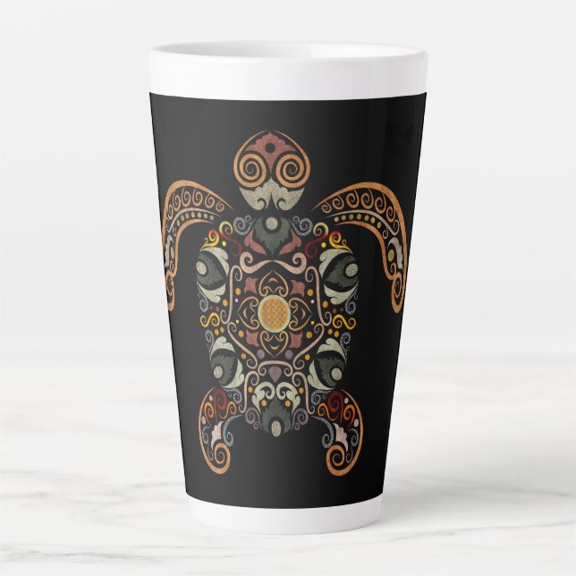 Caneca De Café Latte Design de tartaruga vintage colorida (Frente)