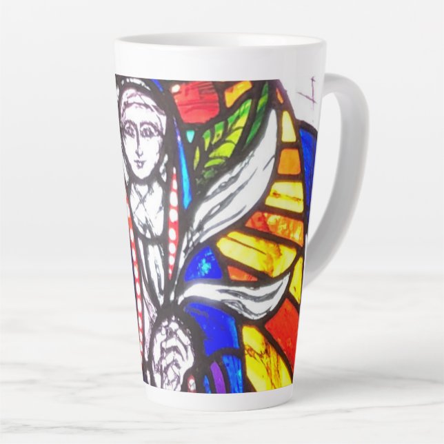Caneca De Café Latte Design de Vidro Arrefecido com Figura Religiosa. (Ângulo direito)