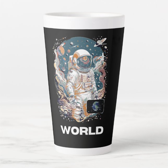 Caneca De Café Latte Design do Astronauta Mundial (Frente)