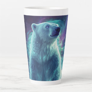 Caneca De Café Latte Design do Urso Polar Majestoso com Luzes Nortes