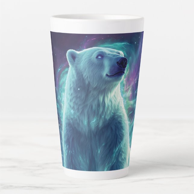 Caneca De Café Latte Design do Urso Polar Majestoso com Luzes Nortes (Frente)