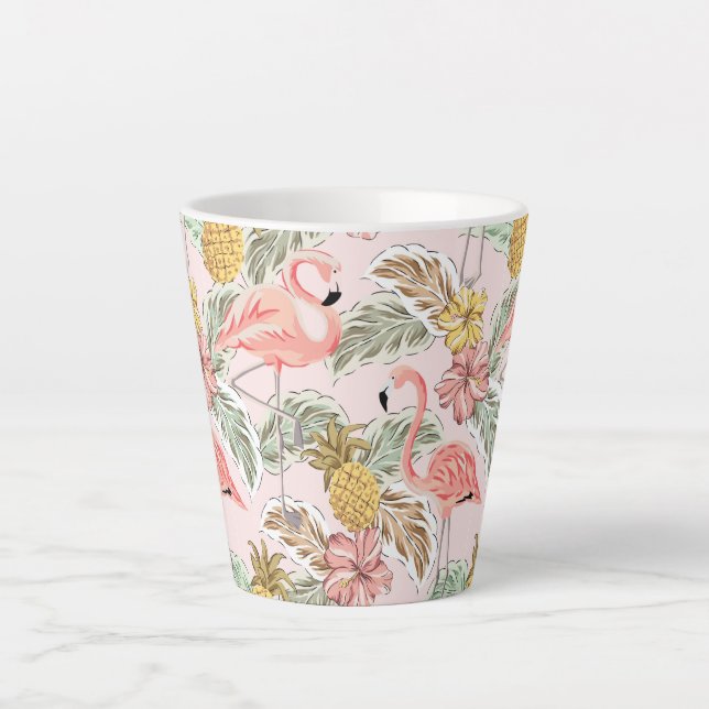 Caneca De Café Latte Design Floral Tropical de Verão (Frente)