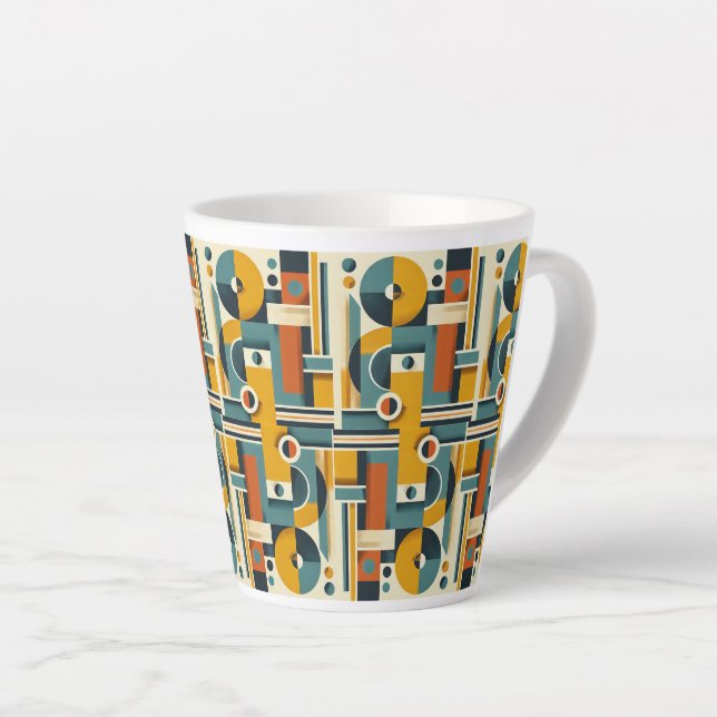 Caneca De Café Latte Design Geométrico Clássico, 11 oz (Ângulo direito)