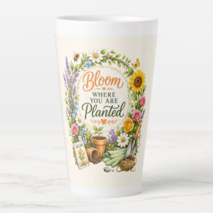 Caneca De Café Latte Design Inspirador de Jardinagem Floral em Aquarela
