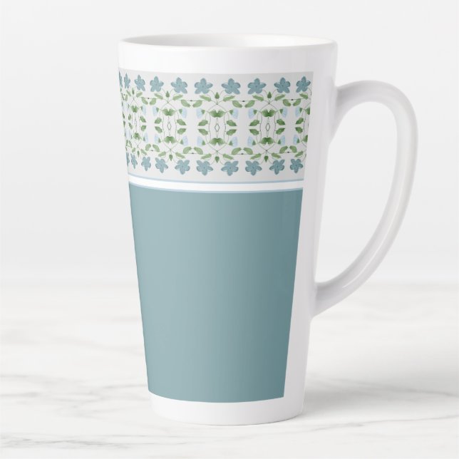 Caneca De Café Latte Design Mini Floral Azul (Direita)