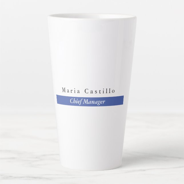 Caneca De Café Latte Design Mínimo Branco Azul Simples (Frente)