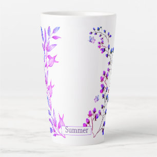 Caneca De Café Latte Design original de flores e ramos roxos