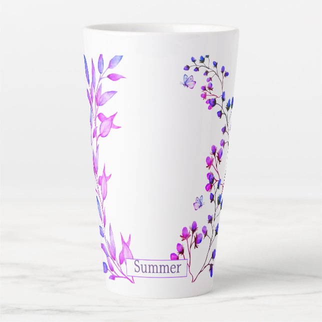 Caneca De Café Latte Design original de flores e ramos roxos (Frente)