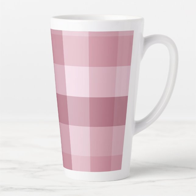 Caneca De Café Latte Design Xadrez Gingham Rosa (Direita)