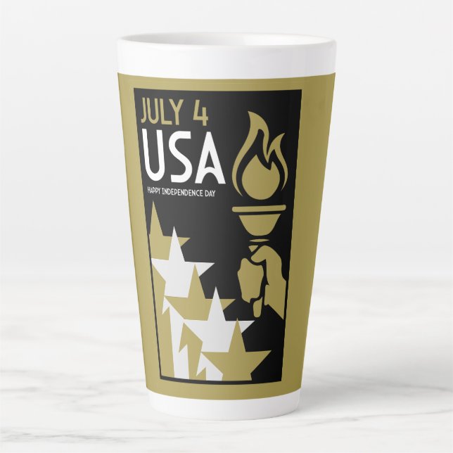 Caneca De Café Latte Dia da Independência Americana (Frente)
