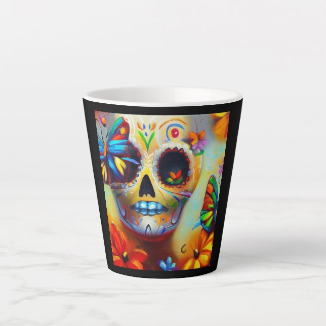 Caneca De Café Latte Dia das Borboletas Mortas 2 (Frente)