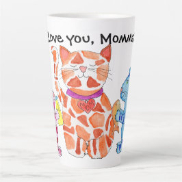 Caneca De Café Latte Dia das Mães Mamãe Gata e Gatinhos
