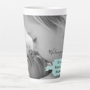 Caneca De Café Latte Dia de as mães de Foto Minimalista Teal Latte Mug