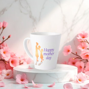 Caneca De Café Latte Dia de as mães Feliz Tipografia Floral -