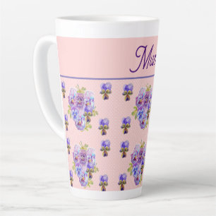 Caneca De Café Latte Dia de as mães Floral Flor-Rosa-Rosa-Cinza-Flor-Ro