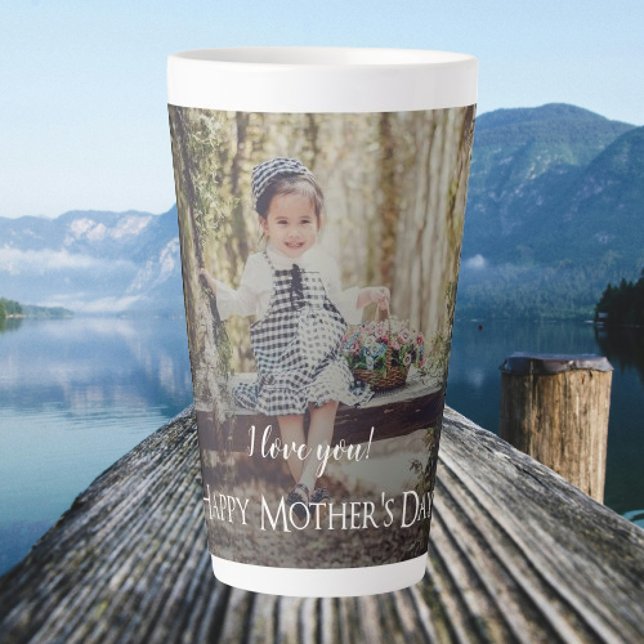 Caneca De Café Latte Dia de as mães Moderno Foto Latte Mug (Modern Mothers Day Photo Personalized Latte Mug)