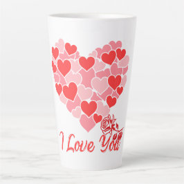 Caneca De Café Latte Dia de os namorados Eu te amo corações e rosa