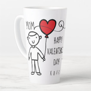 Caneca De Café Latte Dia de os namorados Mãe Caricatura De Coração V