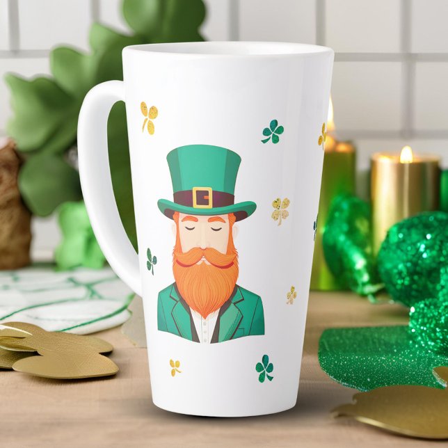 Caneca De Café Latte Dia de Patrick do Leprechaun Clover Shamrock (Criador carregado)