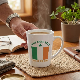 Caneca De Café Latte Dia de São Patrício Bandeira da Irlanda Nome Perso