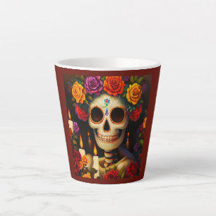 Caneca De Café Latte Dia do Crânio do Açúcar Morto 3