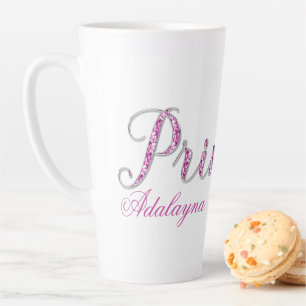 Caneca De Café Latte Diamante Rosa Rosa Princesa Personalizada