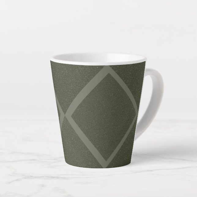 Caneca De Café Latte Diamond Grid Moss Green Latte Mug - Personalizado (Ângulo direito)