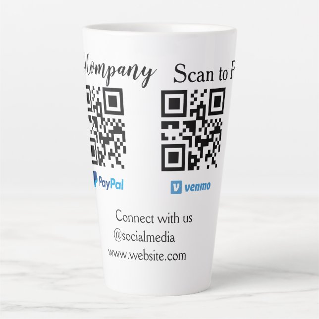Caneca De Café Latte Digitalize para pagar código q r paypal venmo adic (Frente)