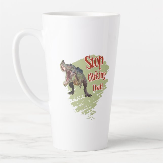 Caneca De Café Latte Dino Divertido Pare de Clicar (Esquerda)
