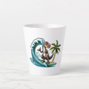 Caneca De Café Latte Dinossauro tropical surfante