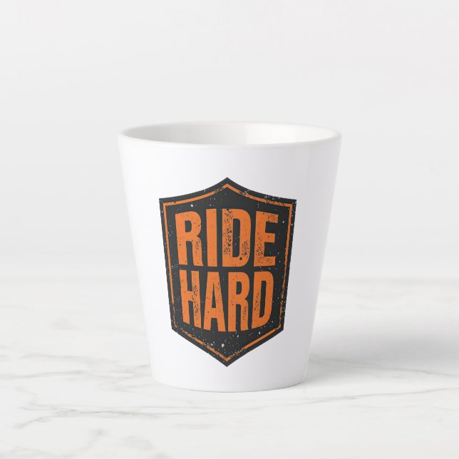 Caneca De Café Latte Distressed Orange "Ride Hard" Patch (Frente)