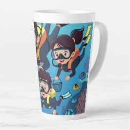 Caneca De Café Latte Diversão em Família com Mergulho Submarino